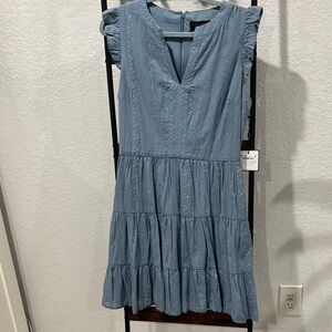 Laundry By Shelli Segal Dusty Blue Tiered Midi Dress